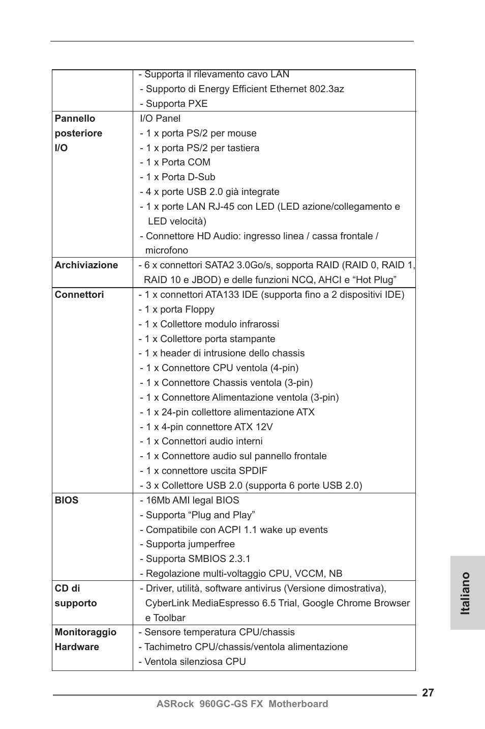 Italiano | ASRock 960GC-GS FX User Manual | Page 27 / 55