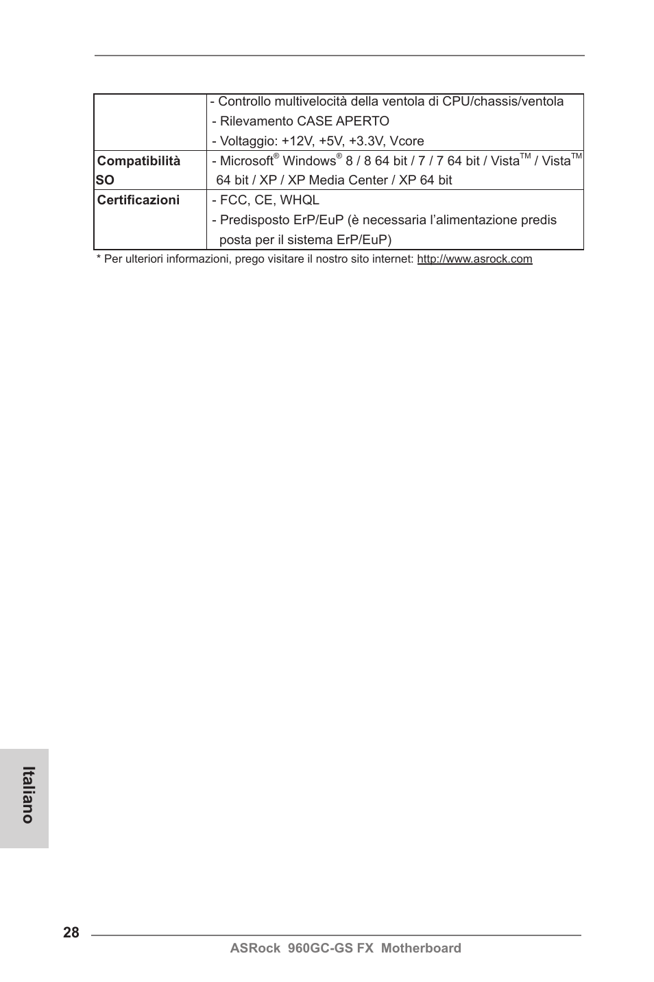 Italiano | ASRock 960GC-GS FX User Manual | Page 28 / 55