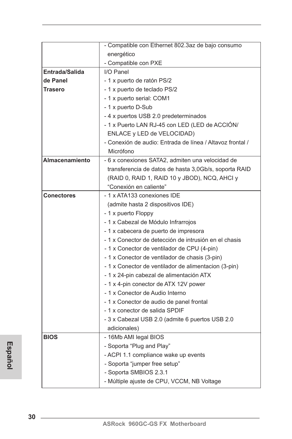 Español | ASRock 960GC-GS FX User Manual | Page 30 / 55