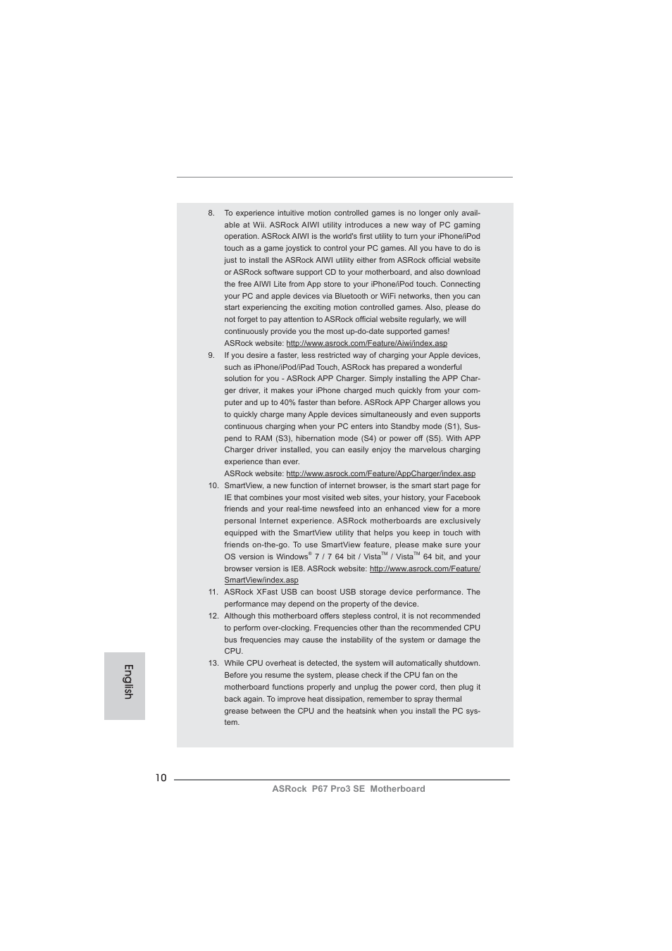 English | ASRock P67 Pro3 SE User Manual | Page 10 / 277