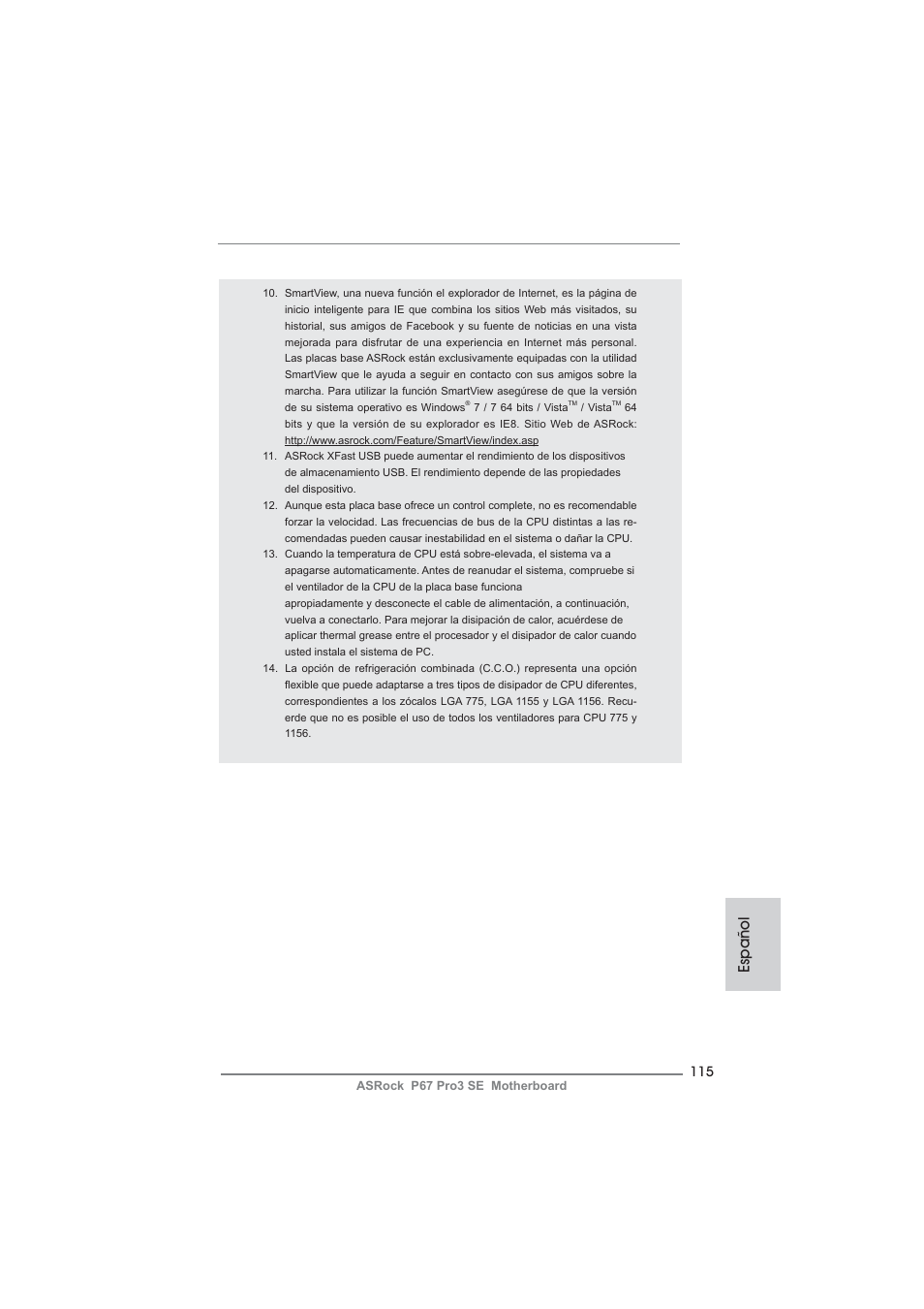 Español | ASRock P67 Pro3 SE User Manual | Page 115 / 277