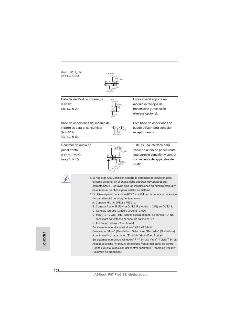 Español | ASRock P67 Pro3 SE User Manual | Page 128 / 277