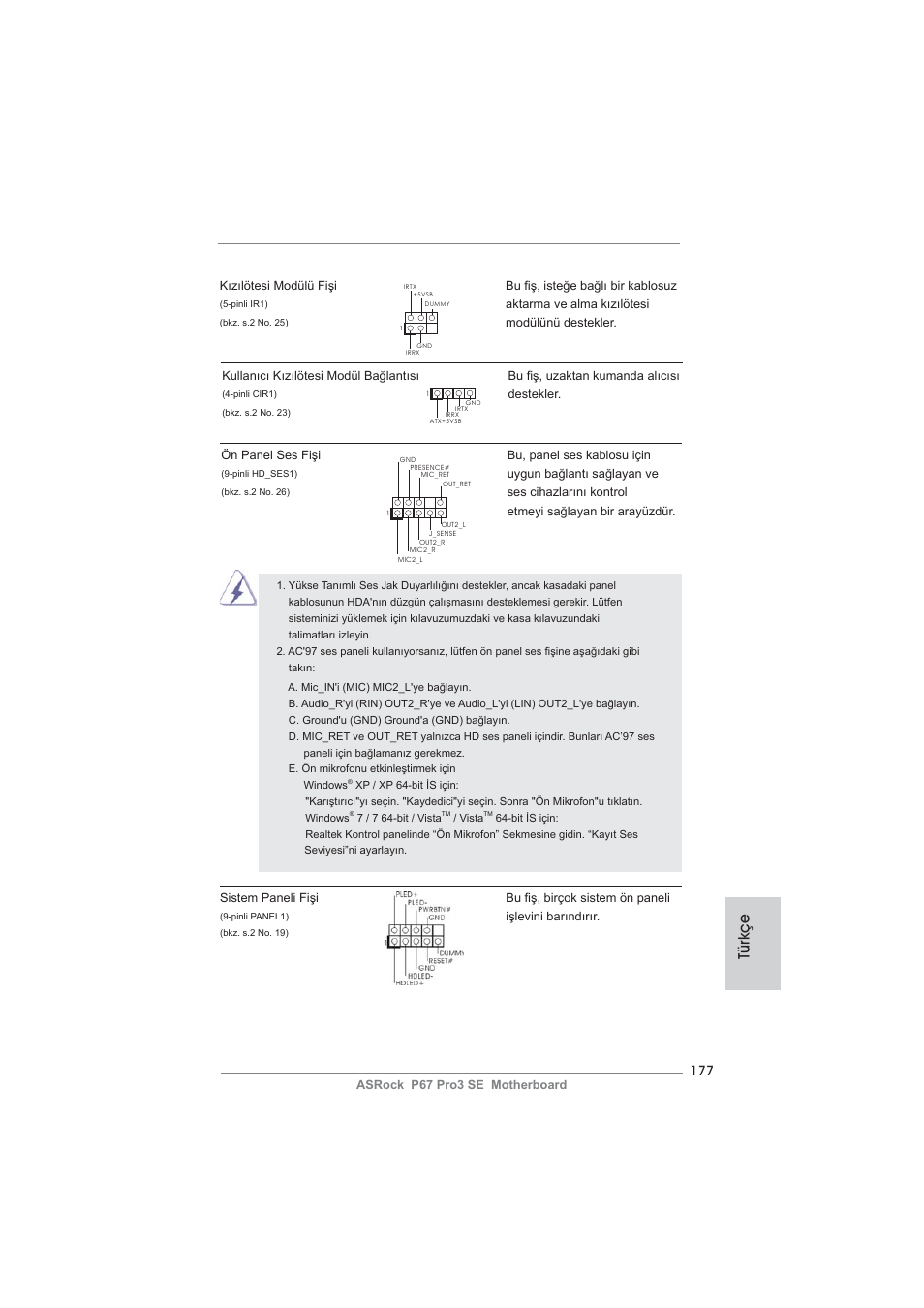 Türkçe | ASRock P67 Pro3 SE User Manual | Page 177 / 277