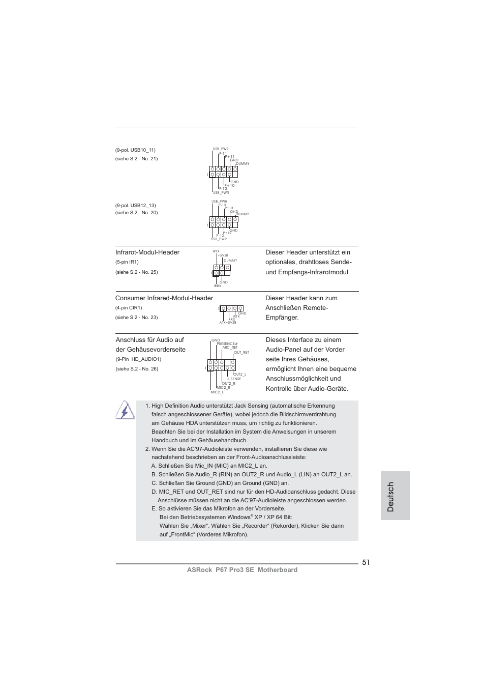 Deutsch | ASRock P67 Pro3 SE User Manual | Page 51 / 277