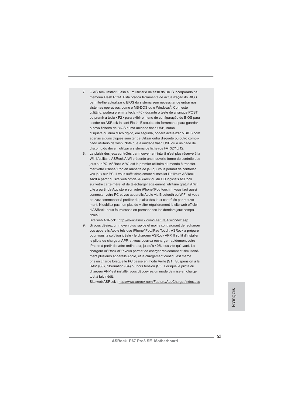 Français | ASRock P67 Pro3 SE User Manual | Page 63 / 277
