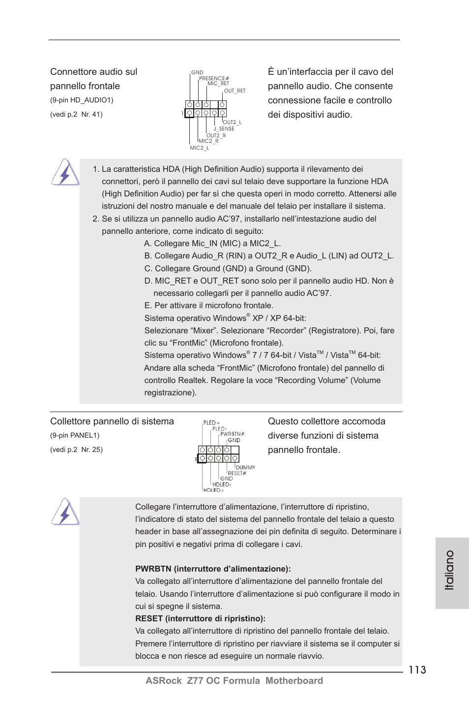 Italiano | ASRock Z77 OC Formula User Manual | Page 113 / 270