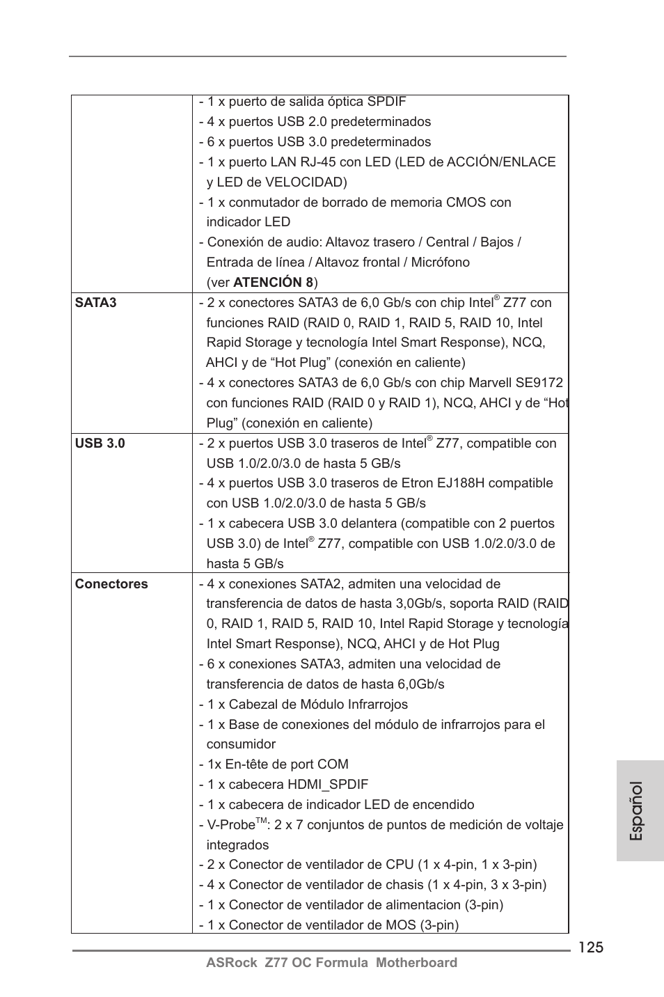 Español | ASRock Z77 OC Formula User Manual | Page 125 / 270