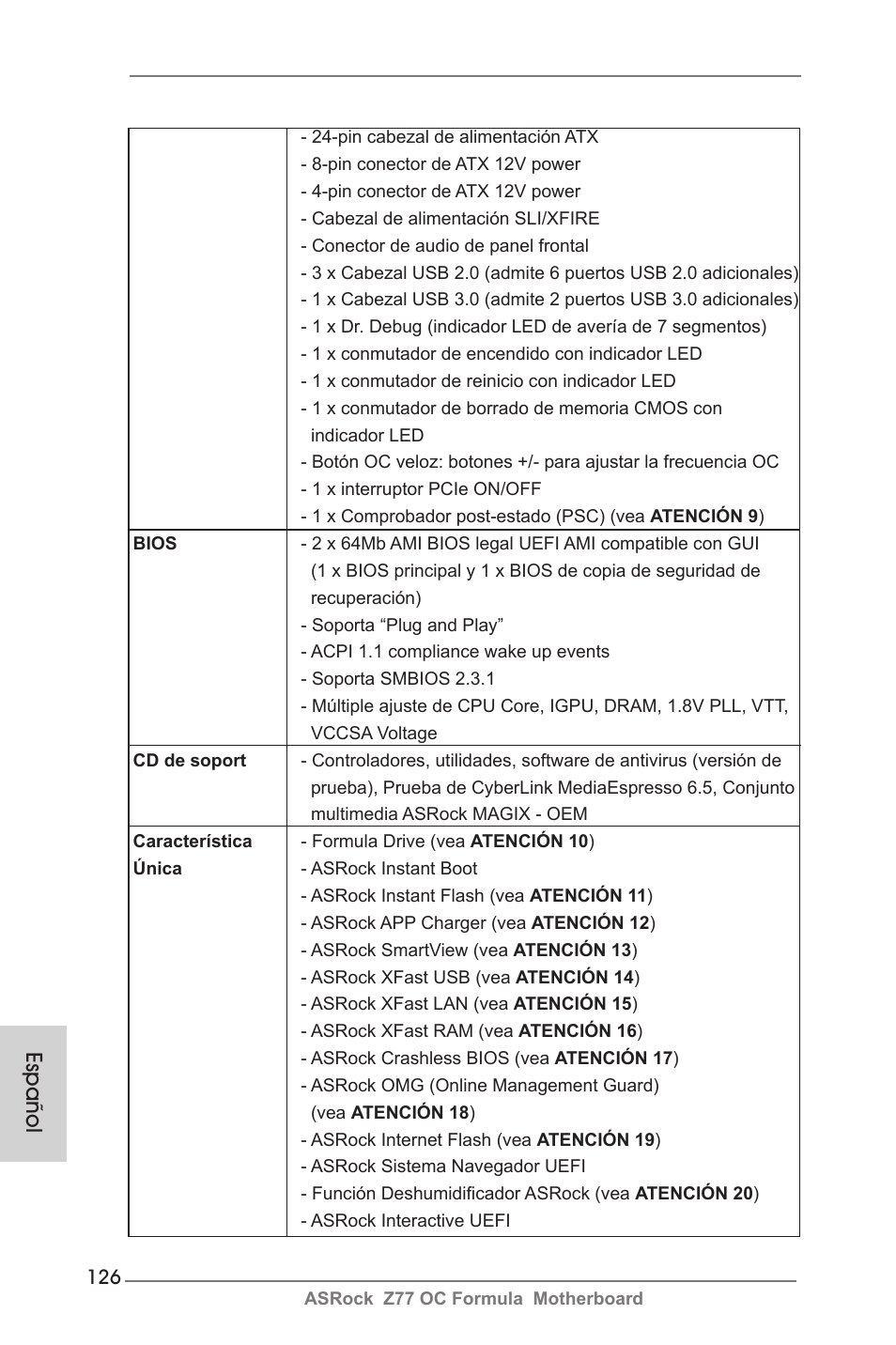 Español | ASRock Z77 OC Formula User Manual | Page 126 / 270