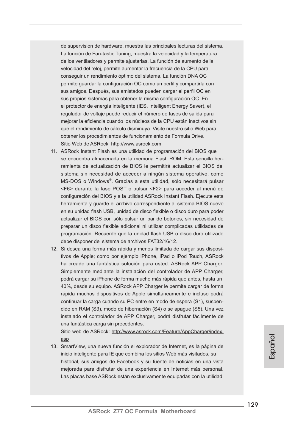 Español | ASRock Z77 OC Formula User Manual | Page 129 / 270