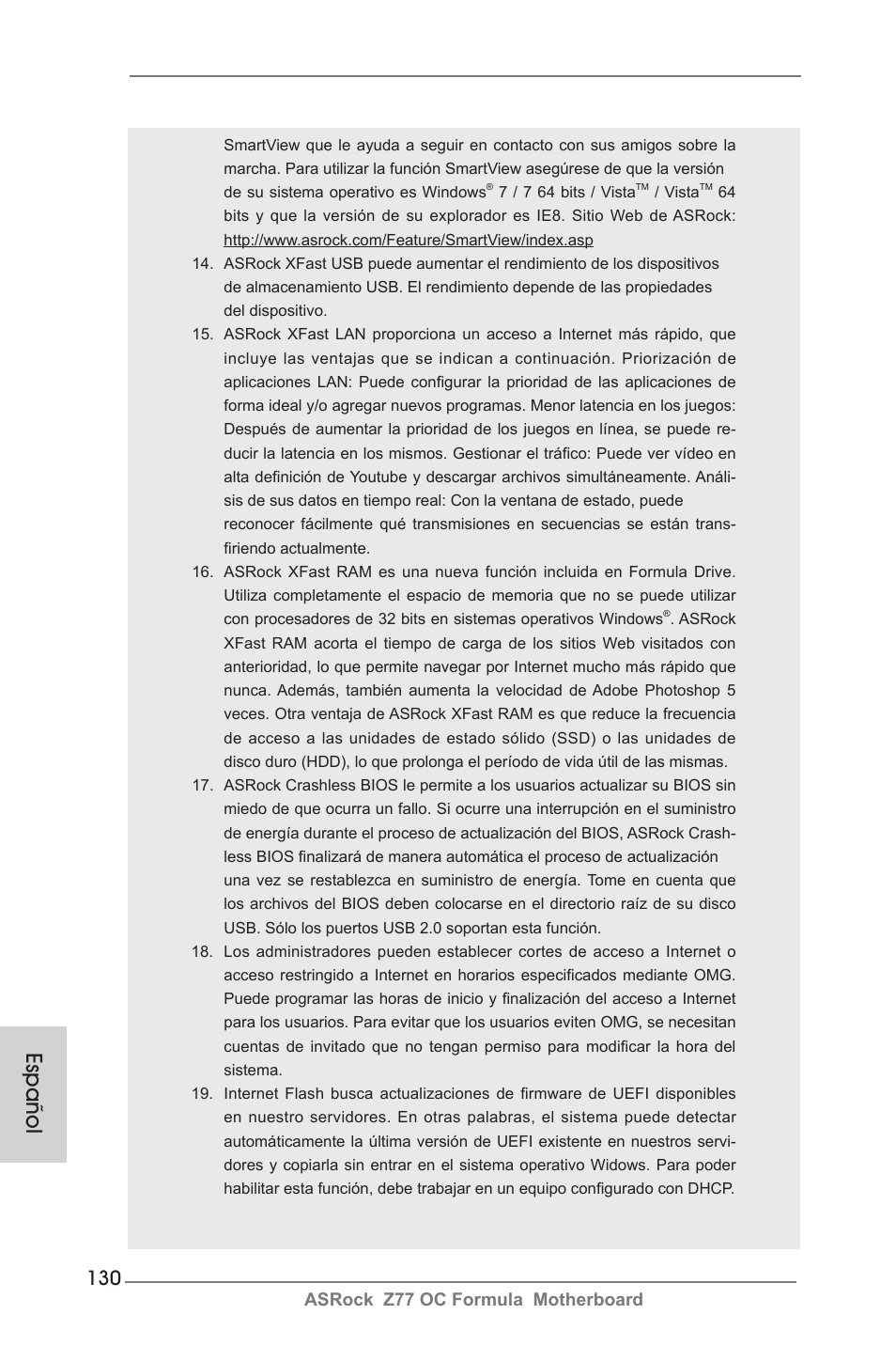 Español | ASRock Z77 OC Formula User Manual | Page 130 / 270