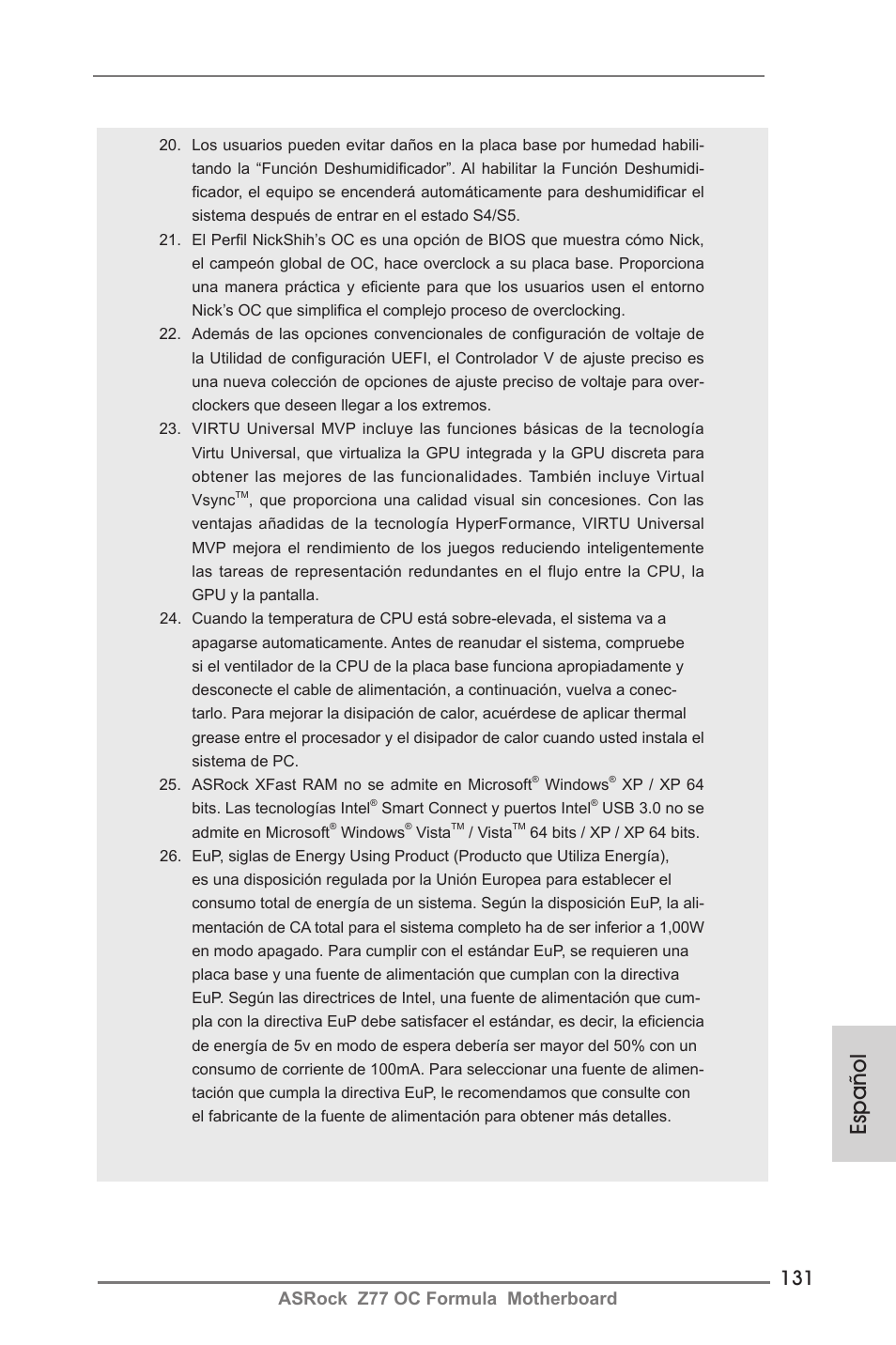 Español, Asrock z77 oc formula motherboard | ASRock Z77 OC Formula User Manual | Page 131 / 270