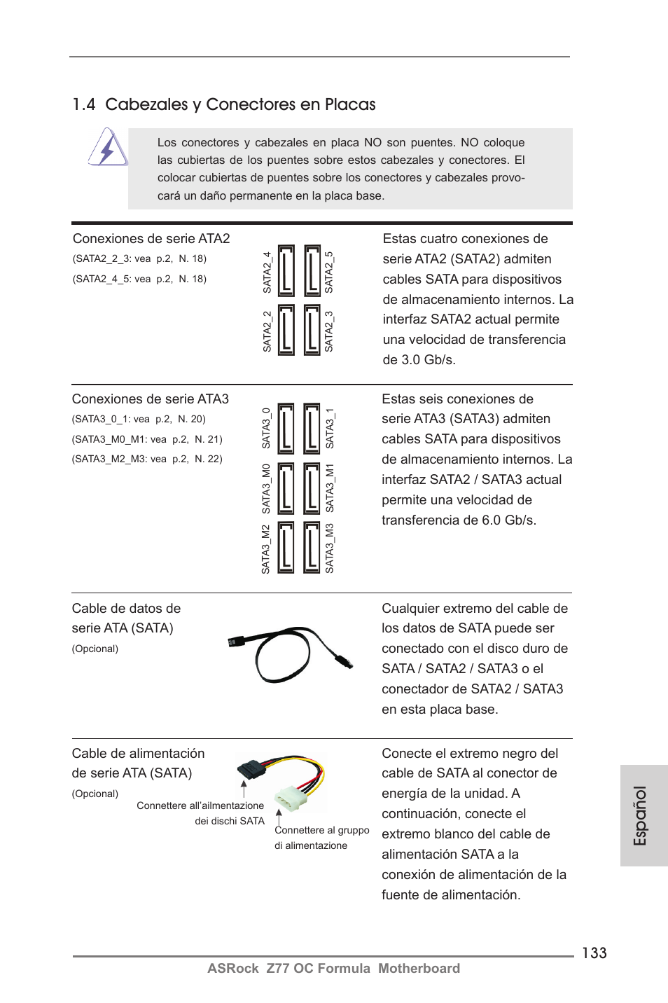 Español 1.4 cabezales y conectores en placas | ASRock Z77 OC Formula User Manual | Page 133 / 270