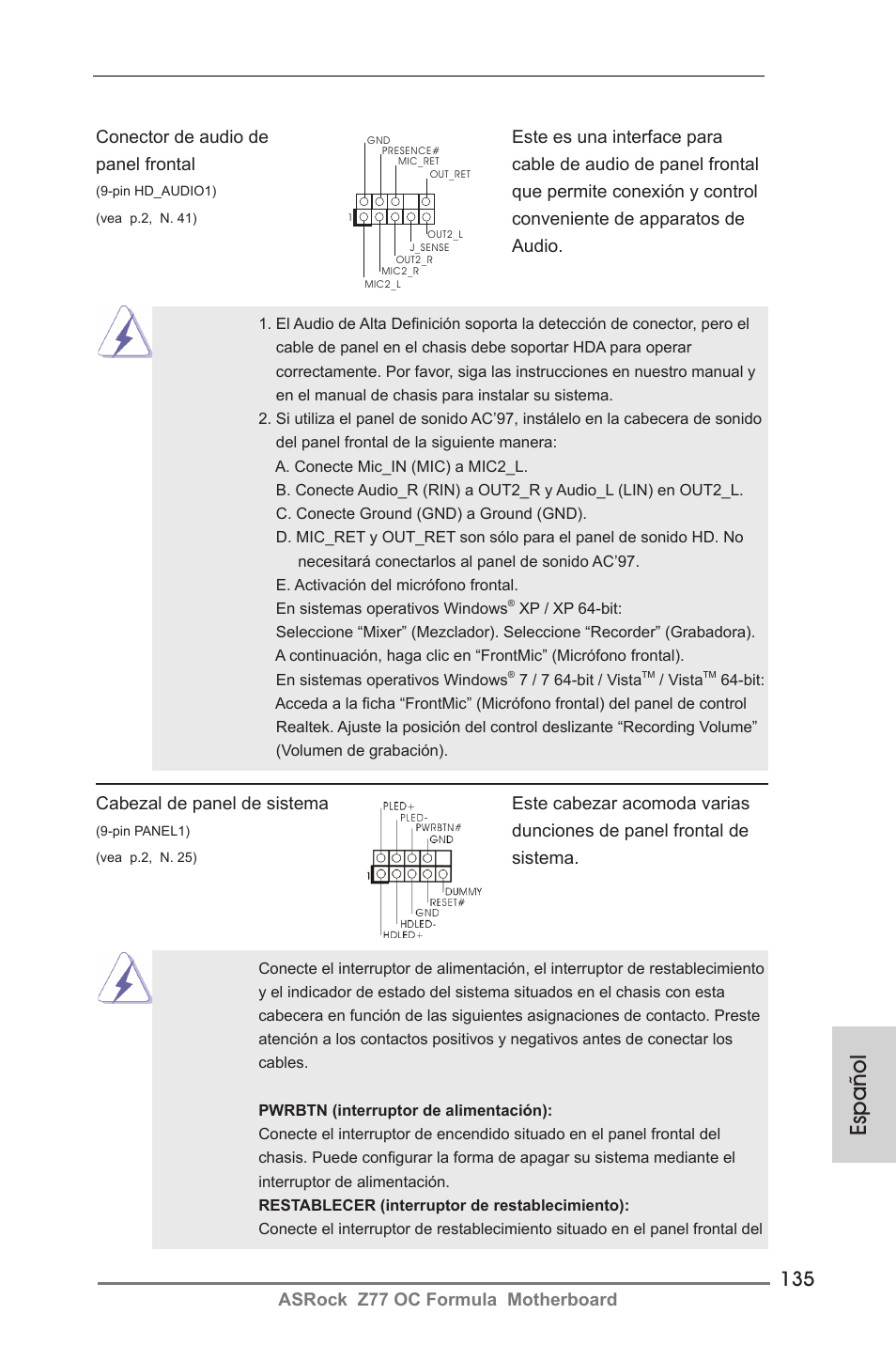 Español | ASRock Z77 OC Formula User Manual | Page 135 / 270