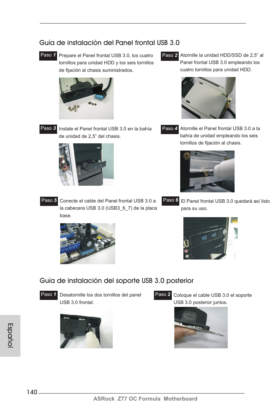 Guía de instalación del panel frontal usb 3.0 | ASRock Z77 OC Formula User Manual | Page 140 / 270