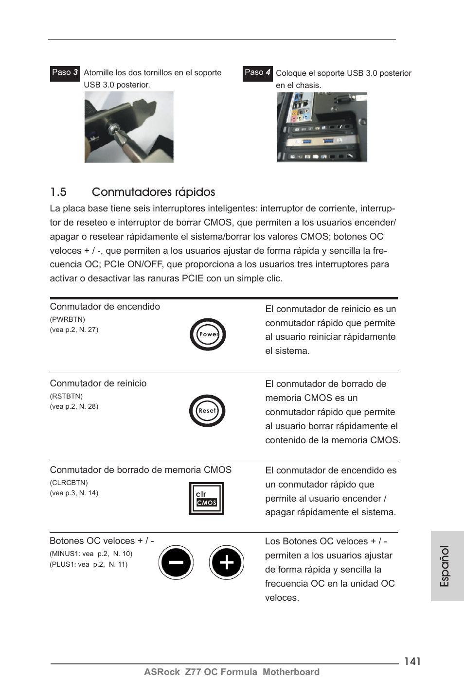 Español 1.5 conmutadores rápidos | ASRock Z77 OC Formula User Manual | Page 141 / 270