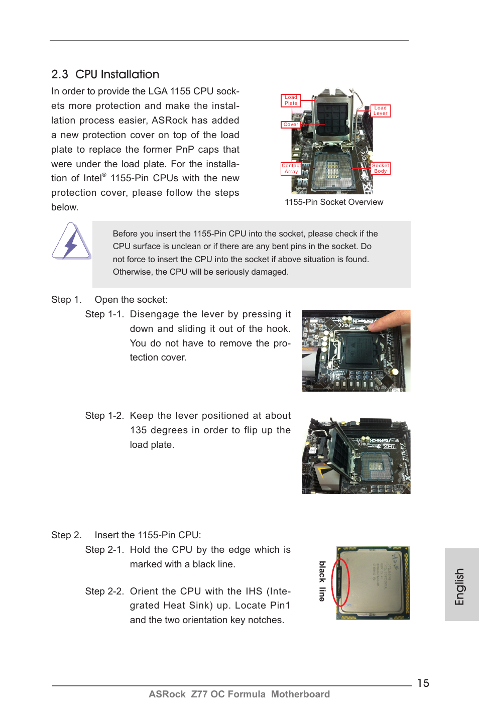 English, 3 cpu installation | ASRock Z77 OC Formula User Manual | Page 15 / 270