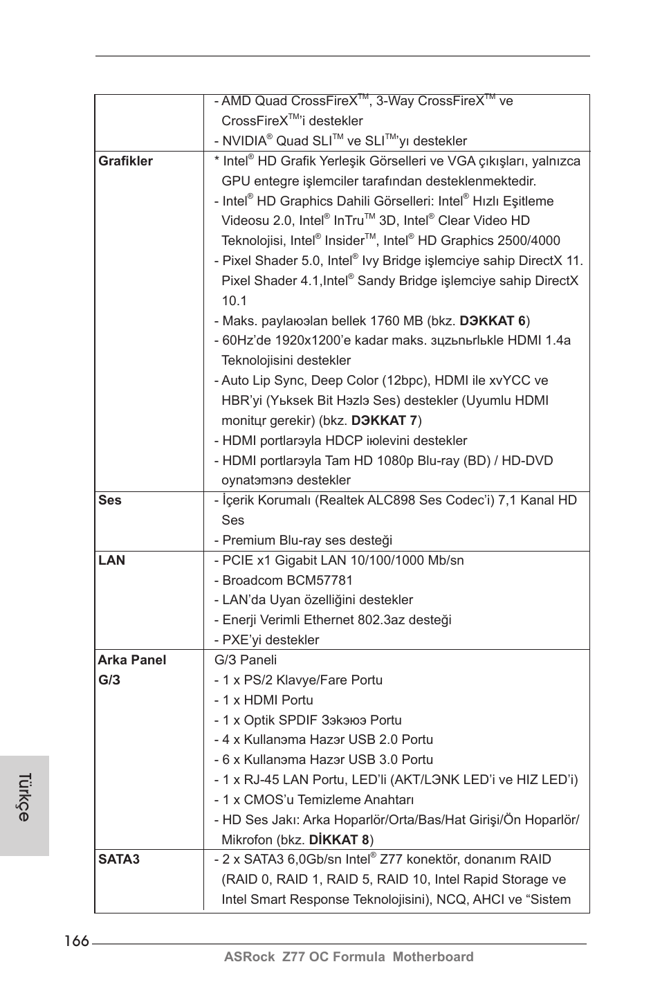 Türkçe | ASRock Z77 OC Formula User Manual | Page 166 / 270