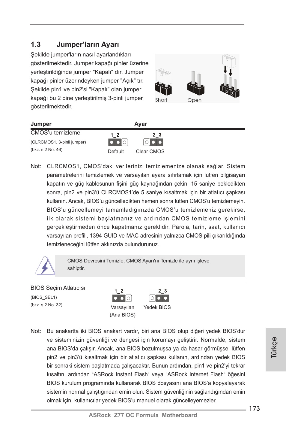 Türkçe 1.3 jumper'ların ayarı | ASRock Z77 OC Formula User Manual | Page 173 / 270