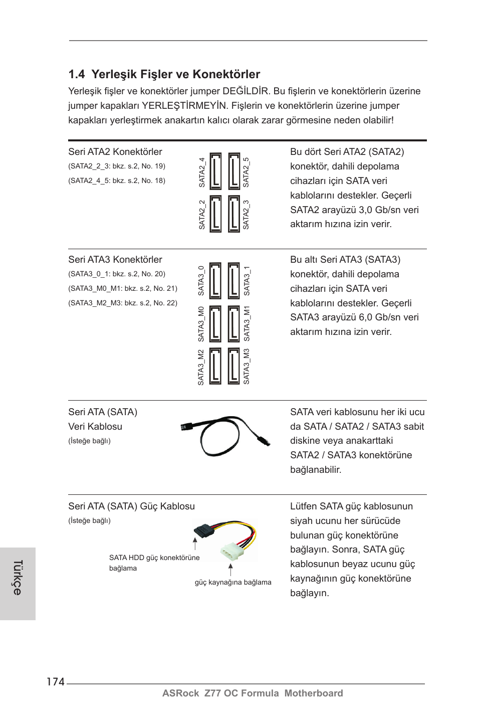 Türkçe 1.4 yerleşik fişler ve konektörler | ASRock Z77 OC Formula User Manual | Page 174 / 270