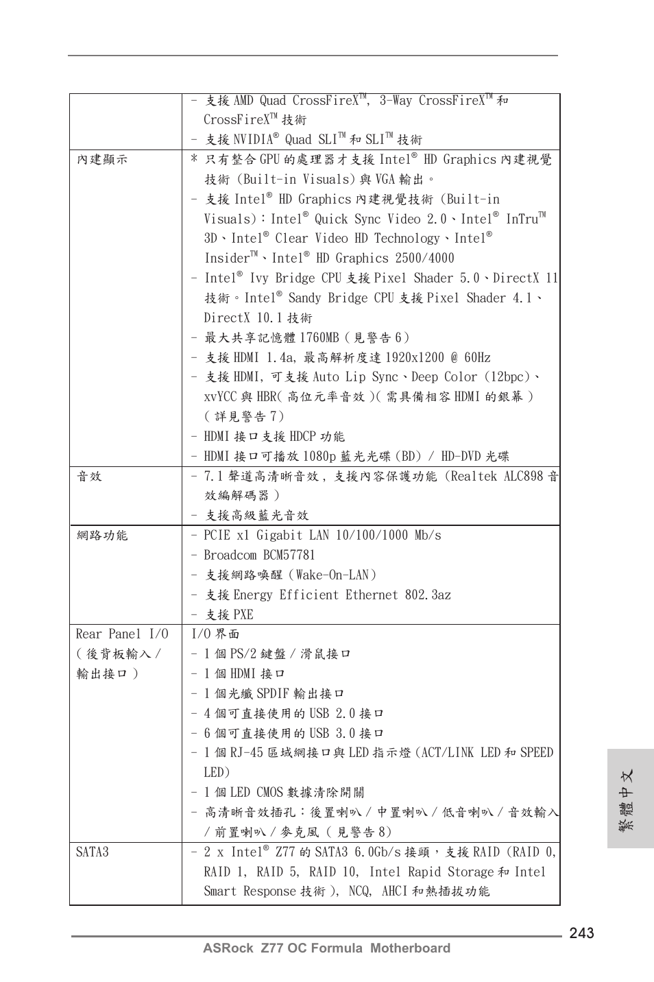繁體中文 | ASRock Z77 OC Formula User Manual | Page 243 / 270