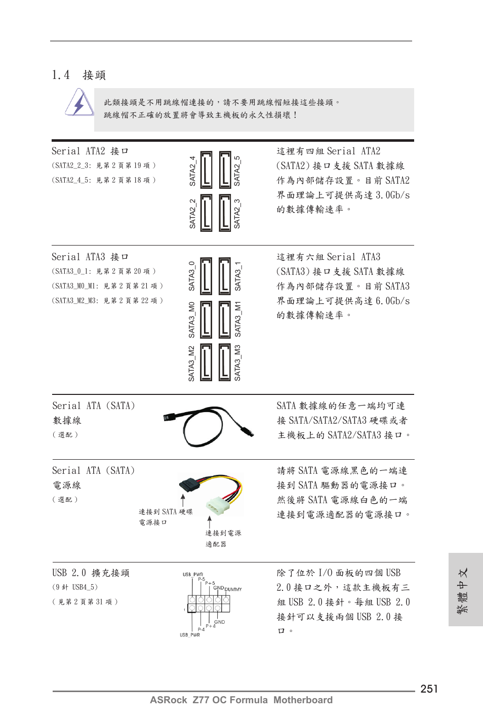 繁體中文, 4 接頭 | ASRock Z77 OC Formula User Manual | Page 251 / 270