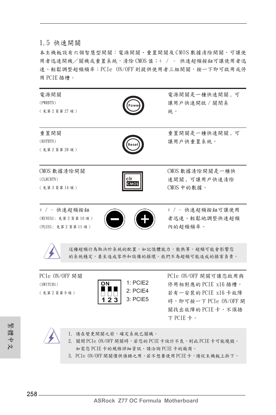 繁體中文 1.5 快速開關 | ASRock Z77 OC Formula User Manual | Page 258 / 270