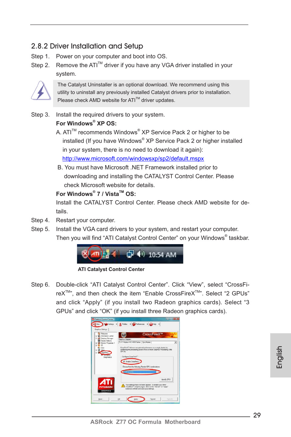 English, 2 driver installation and setup | ASRock Z77 OC Formula User Manual | Page 29 / 270