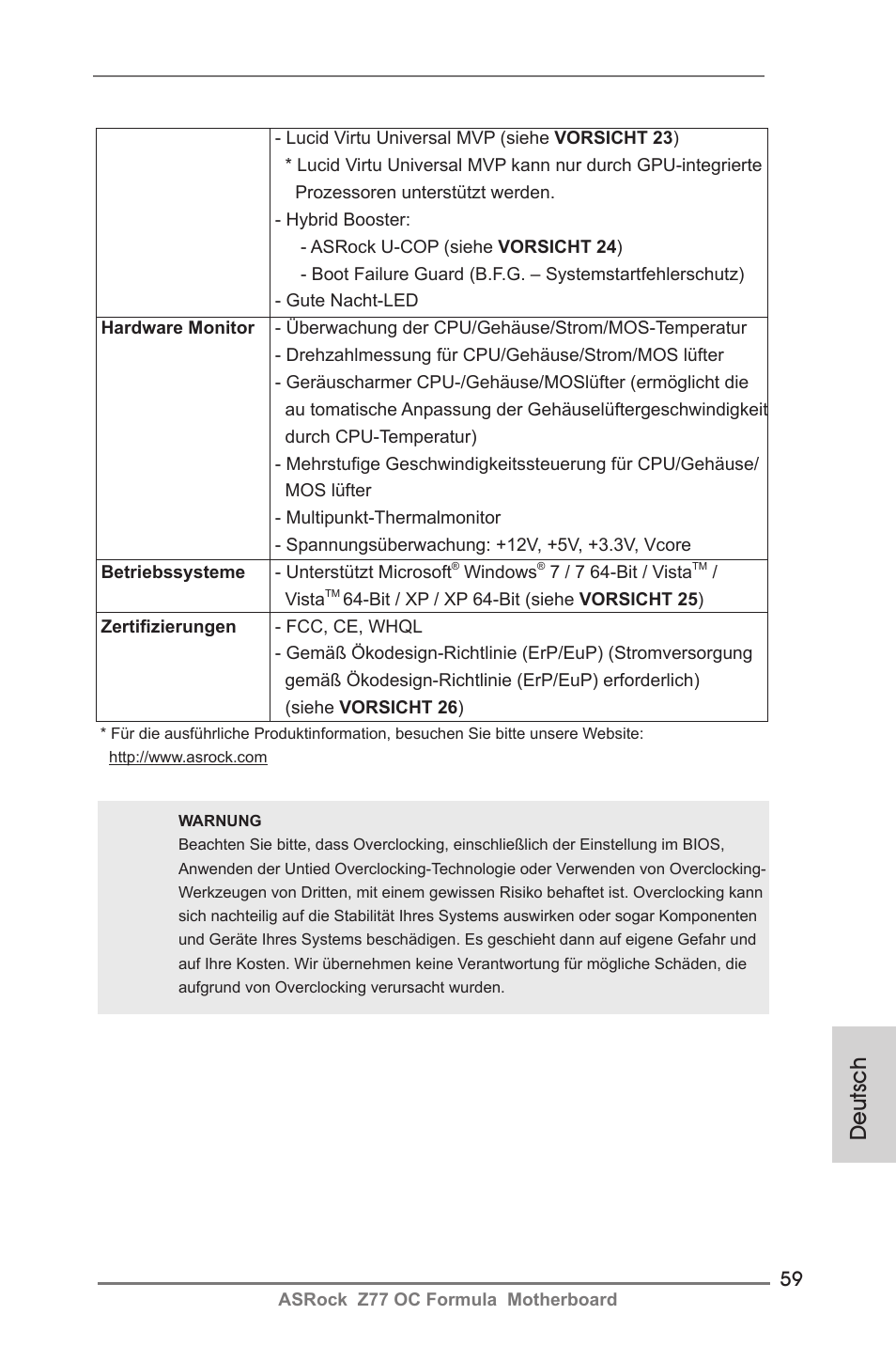 Deutsch | ASRock Z77 OC Formula User Manual | Page 59 / 270
