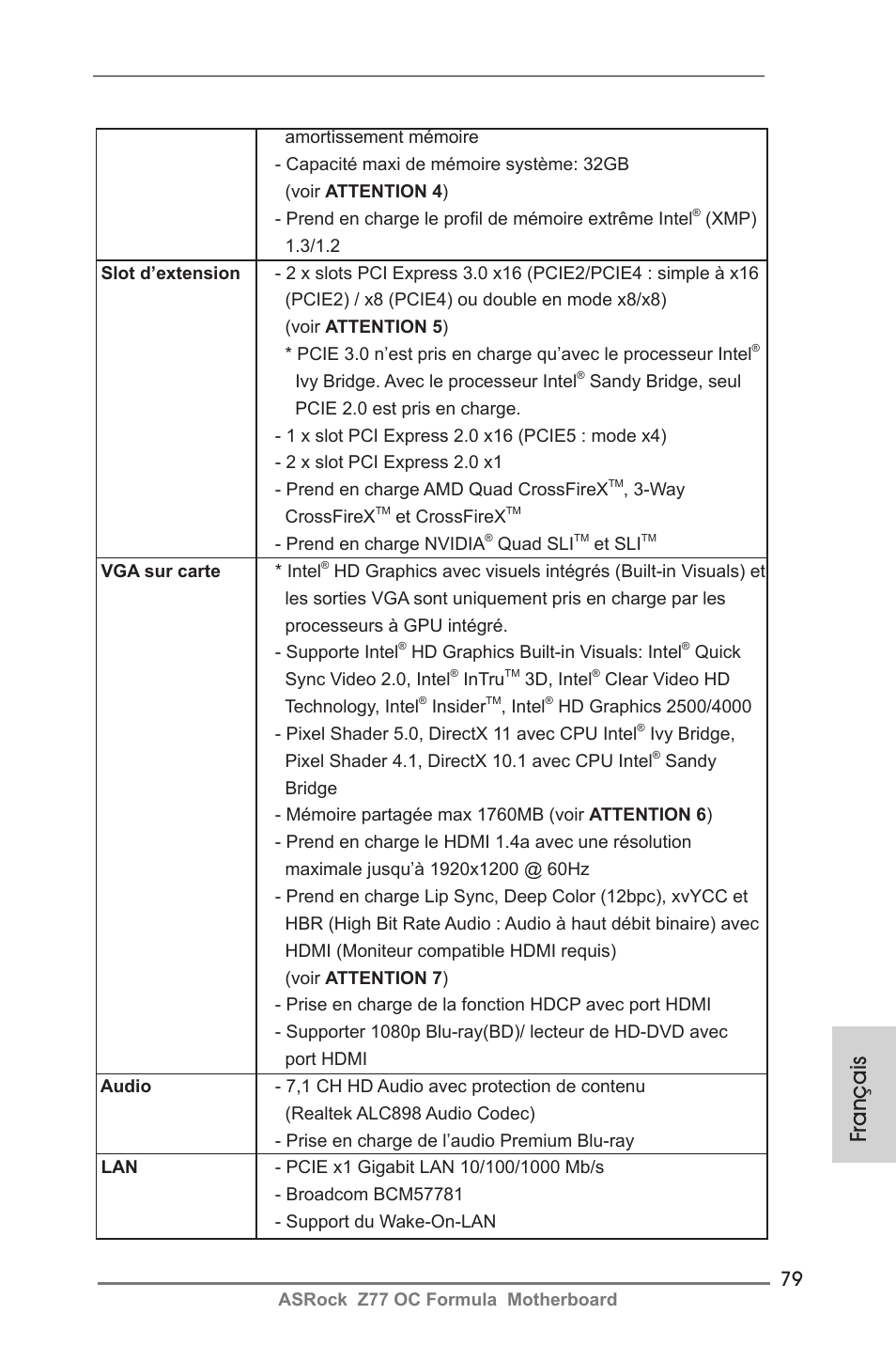 Français | ASRock Z77 OC Formula User Manual | Page 79 / 270