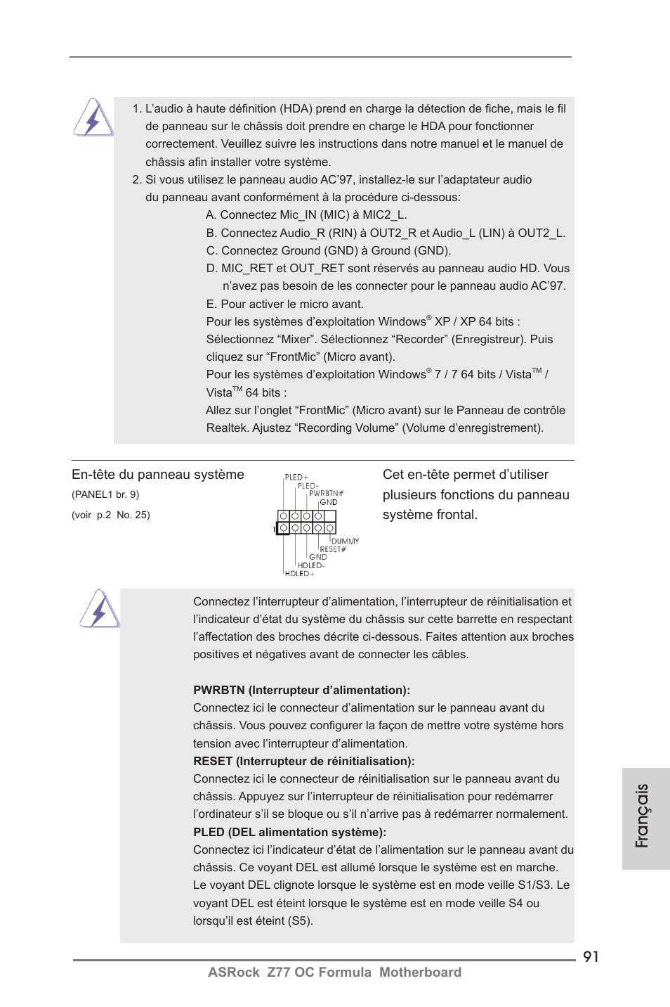 Français | ASRock Z77 OC Formula User Manual | Page 91 / 270