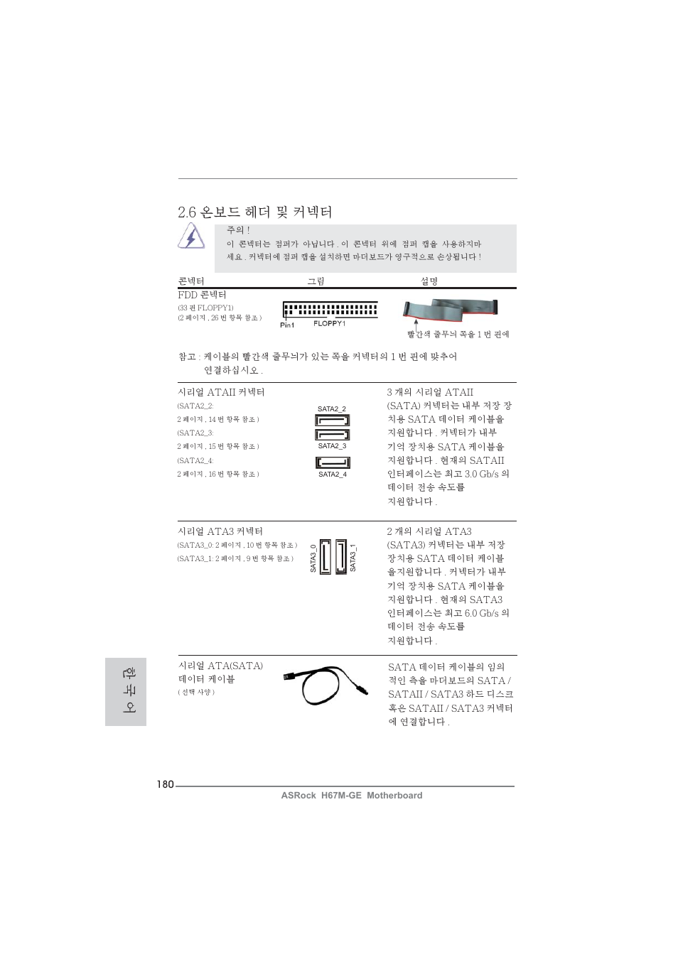 6 온보드 헤더 및 커넥터, 한 국 어 | ASRock H67M-GE User Manual | Page 180 / 253
