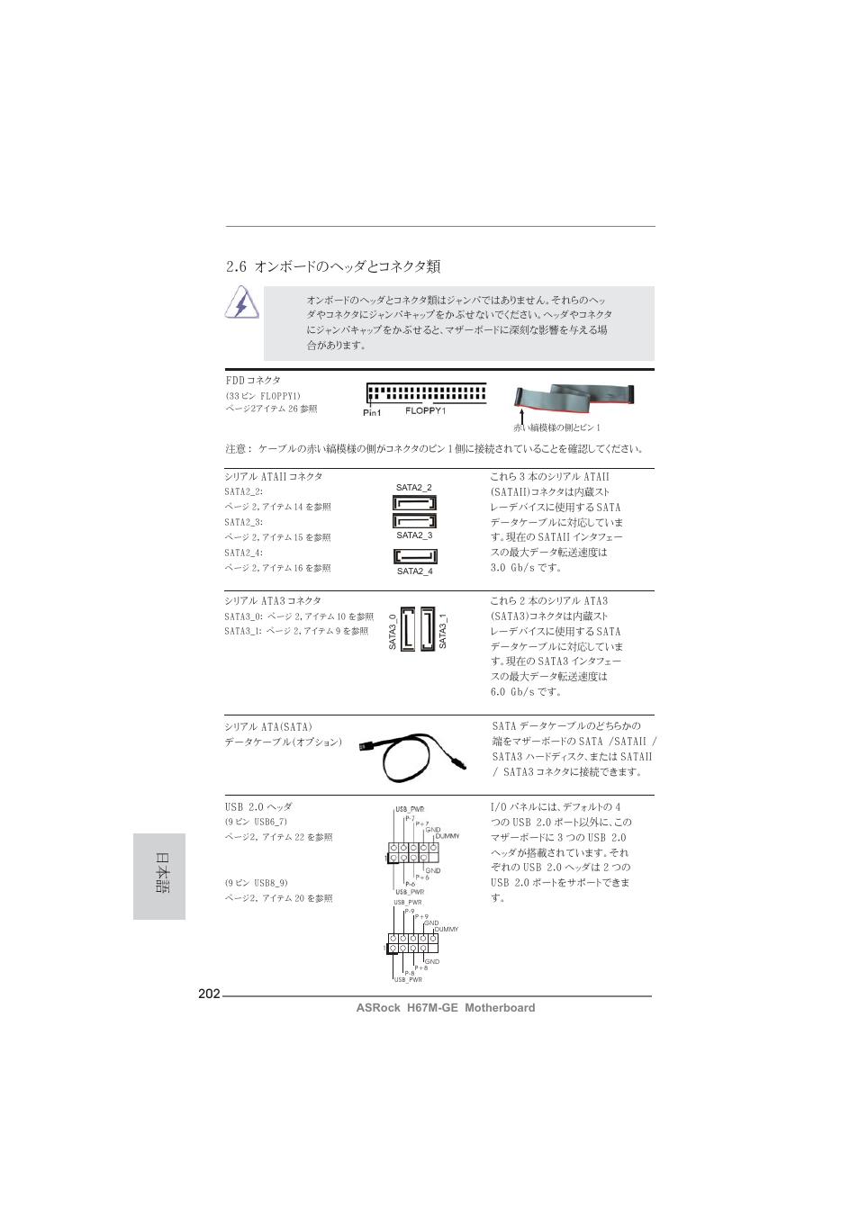 6 オンボードのヘッダとコネクタ類 | ASRock H67M-GE User Manual | Page 202 / 253