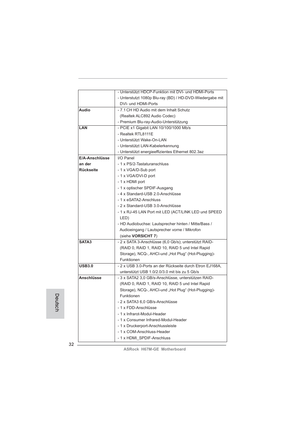 Deutsch | ASRock H67M-GE User Manual | Page 32 / 253