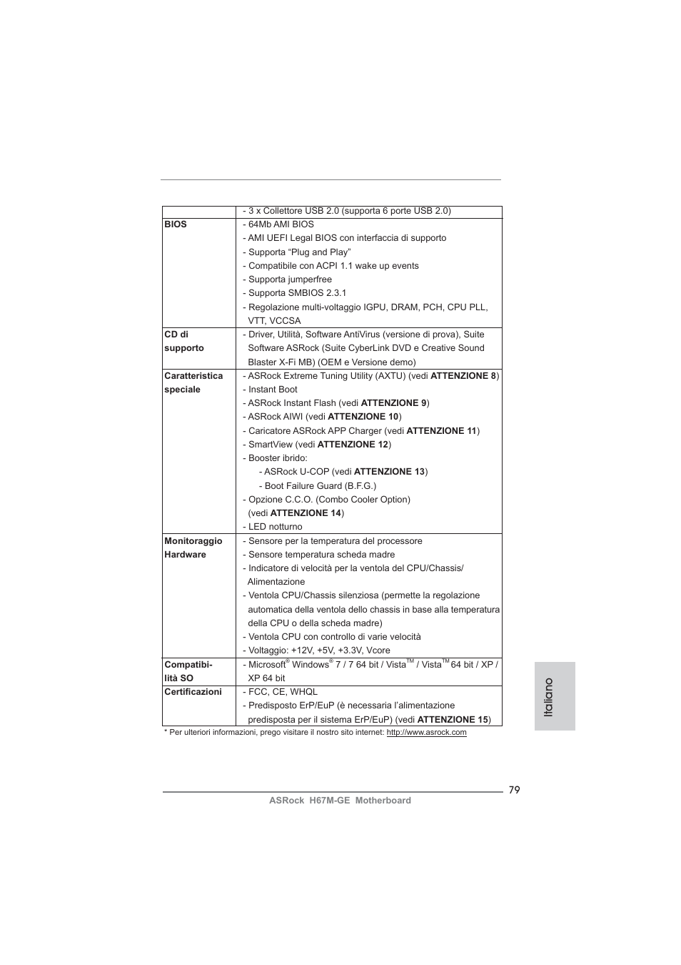 Italiano | ASRock H67M-GE User Manual | Page 79 / 253