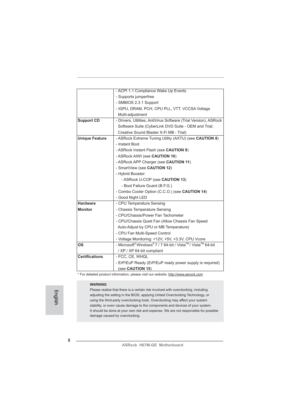 English | ASRock H67M-GE User Manual | Page 8 / 253