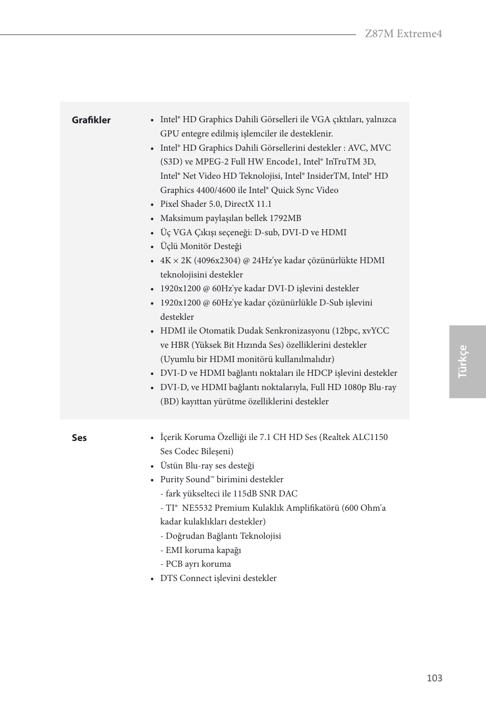 Türk çe, Türk çe z87m extreme4 | ASRock Z87M Extreme4 User Manual | Page 105 / 175