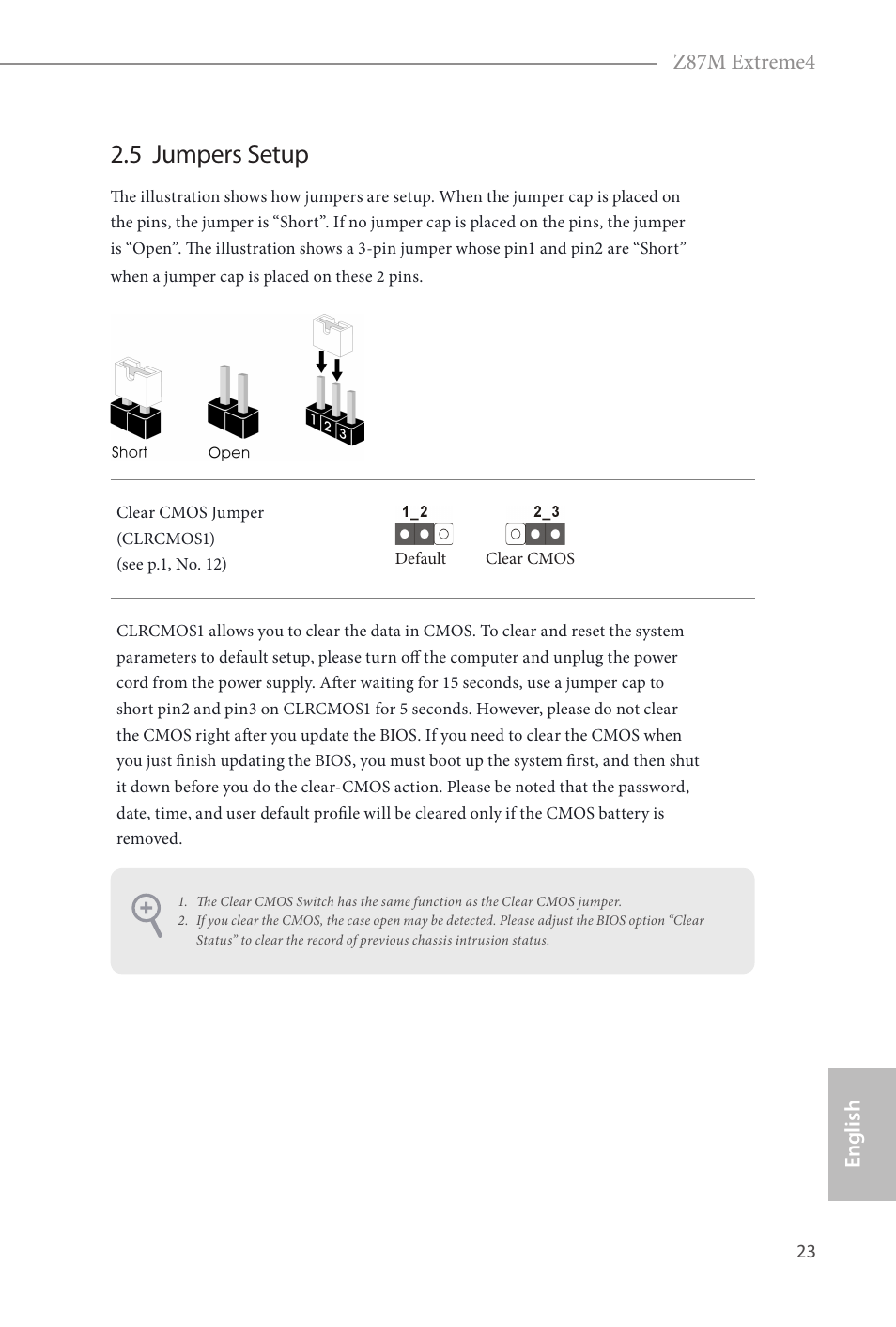 5 jumpers setup, Z87m extreme4, English | ASRock Z87M Extreme4 User Manual | Page 25 / 175