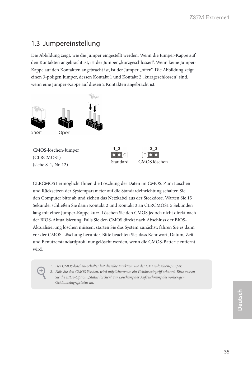 3 jumpereinstellung, Deutsch z87m extreme4 | ASRock Z87M Extreme4 User Manual | Page 37 / 175