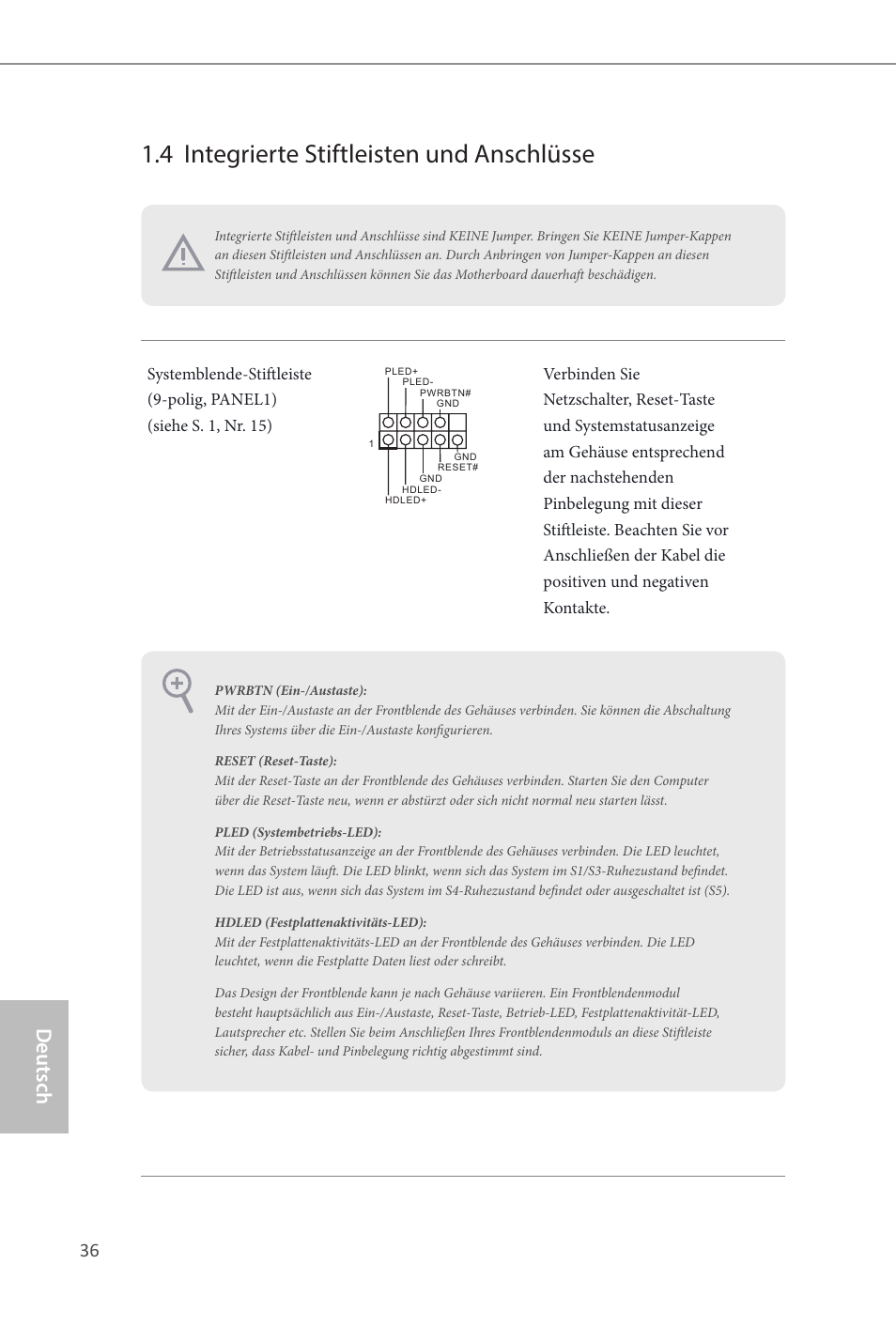 4 integrierte stiftleisten und anschlüsse, Deutsch | ASRock Z87M Extreme4 User Manual | Page 38 / 175