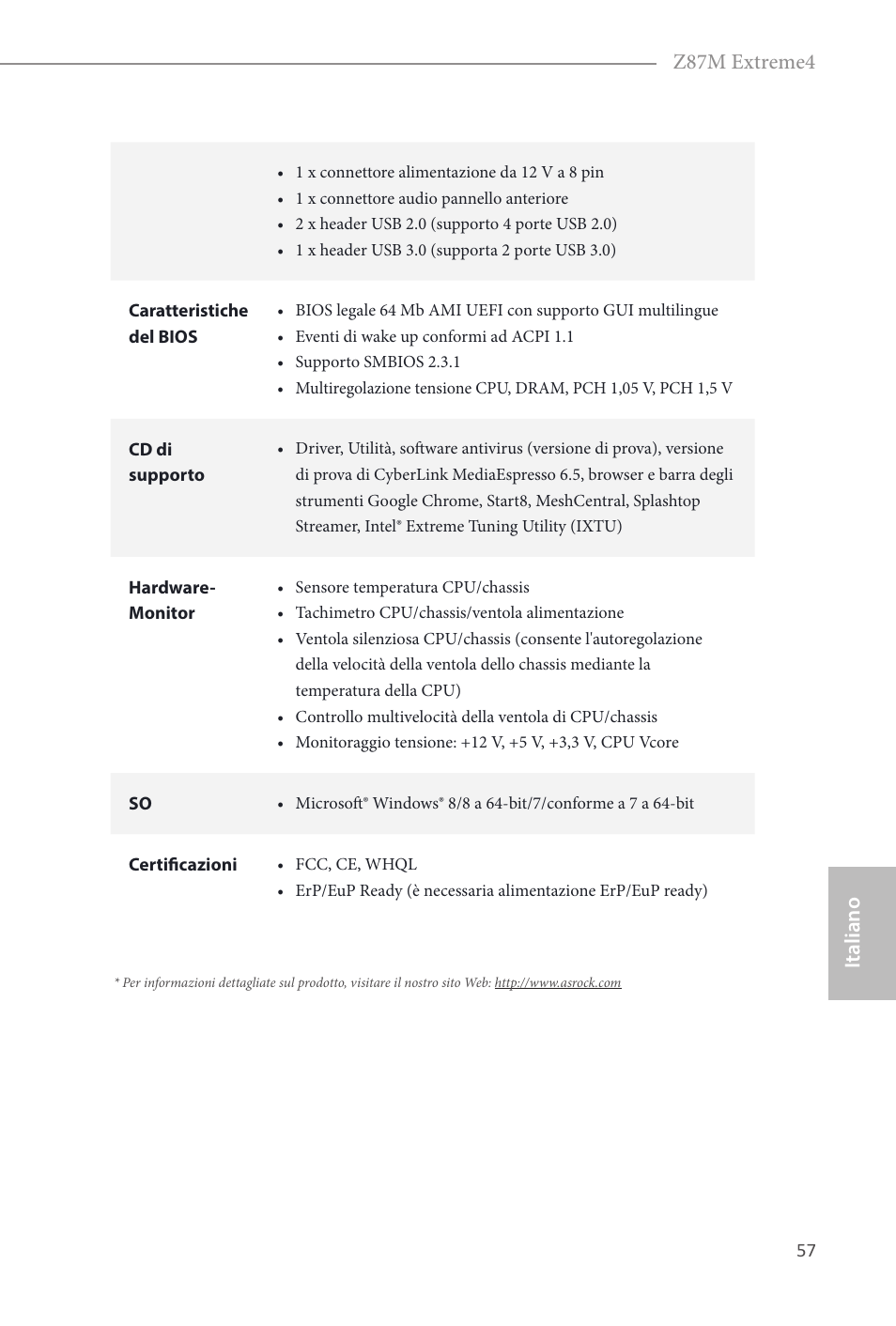 Italiano, Italiano z87m extreme4 | ASRock Z87M Extreme4 User Manual | Page 59 / 175