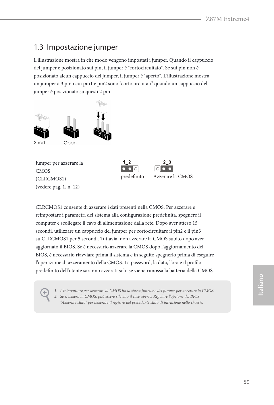 3 impostazione jumper, Italiano, Italiano z87m extreme4 | ASRock Z87M Extreme4 User Manual | Page 61 / 175