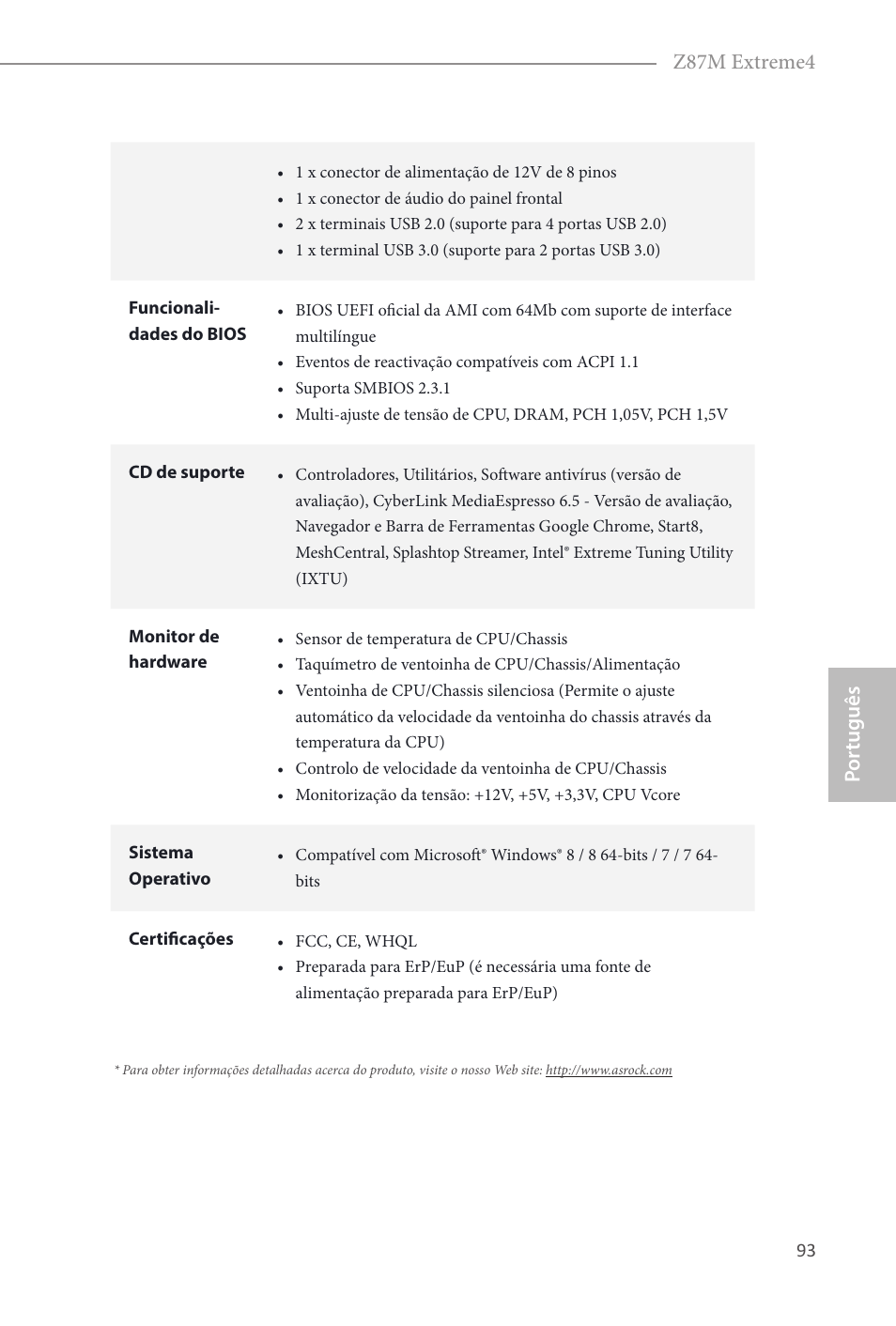 Por tuguês z87m extreme4 | ASRock Z87M Extreme4 User Manual | Page 95 / 175
