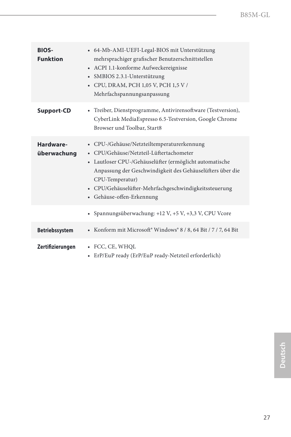 B85m-gl, Deutsch | ASRock B85M-GL User Manual | Page 29 / 77