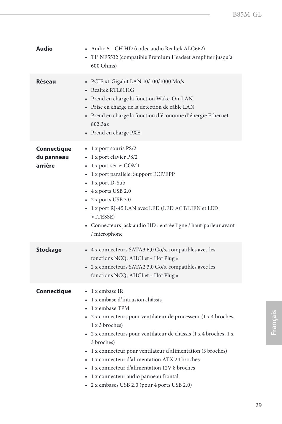 B85m-gl, Fr ançais | ASRock B85M-GL User Manual | Page 31 / 77