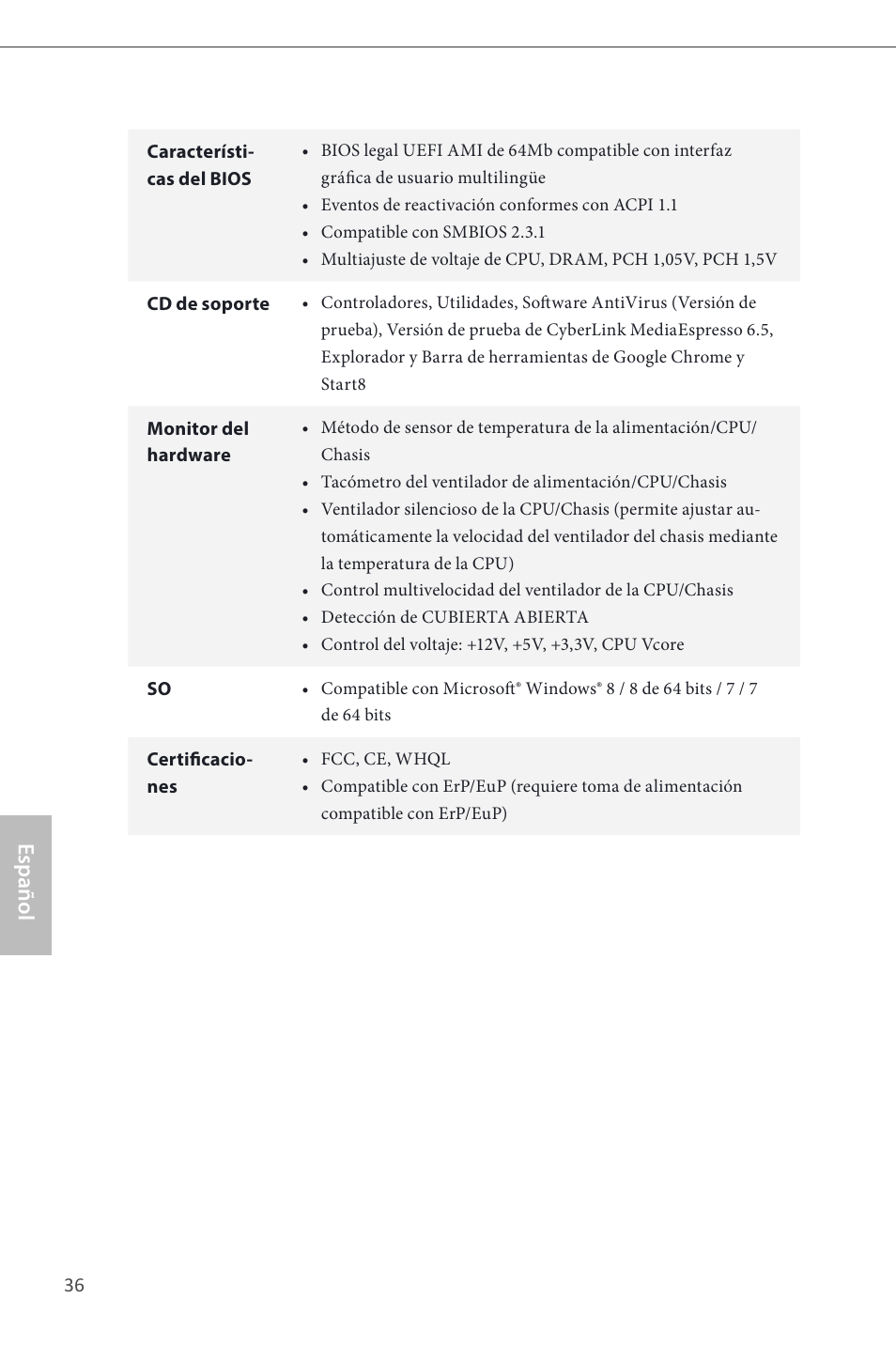 Español | ASRock B85M-GL User Manual | Page 38 / 77