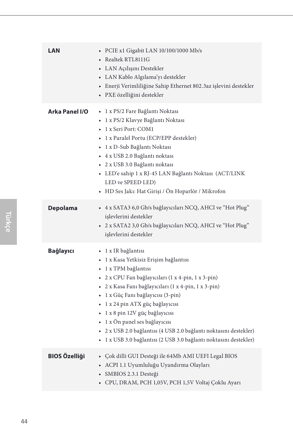 Türk çe | ASRock B85M-GL User Manual | Page 46 / 77