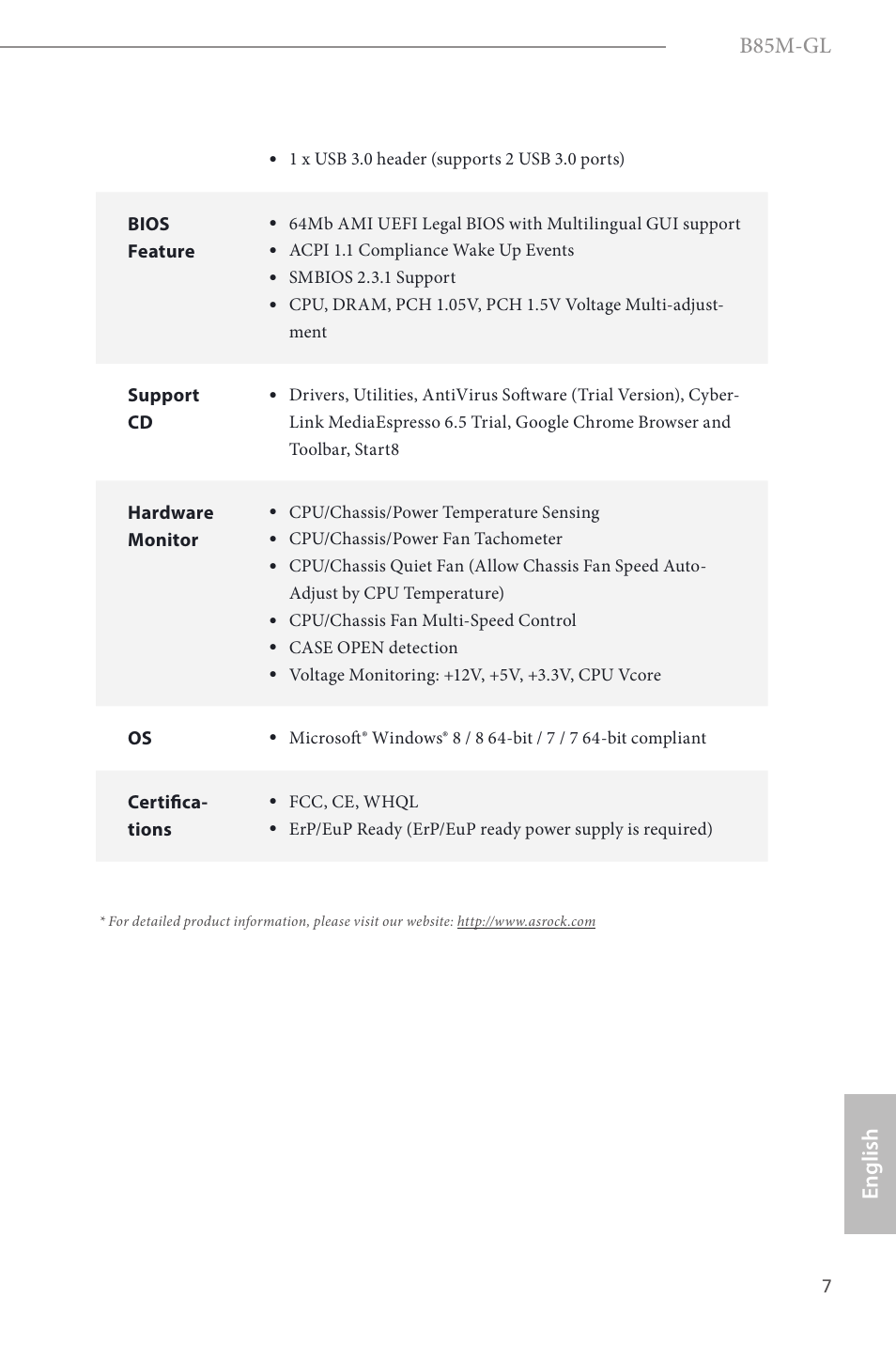 B85m-gl, English | ASRock B85M-GL User Manual | Page 9 / 77