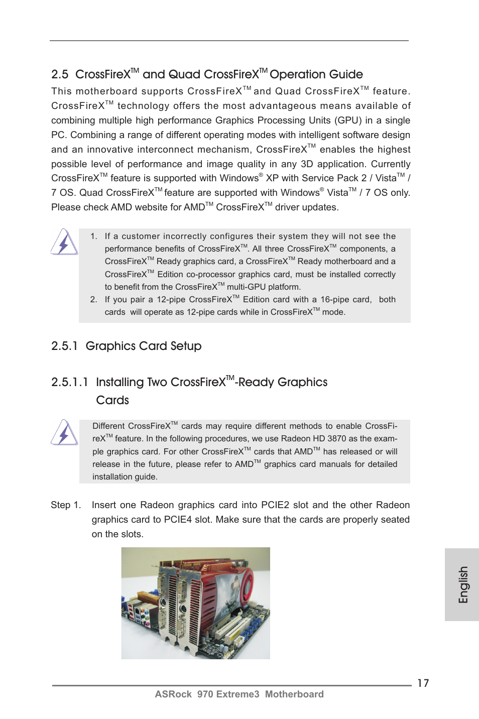 English 2.5 crossfirex, And quad crossfirex, Operation guide | Ready graphics cards | ASRock 970 Extreme3 User Manual | Page 17 / 176