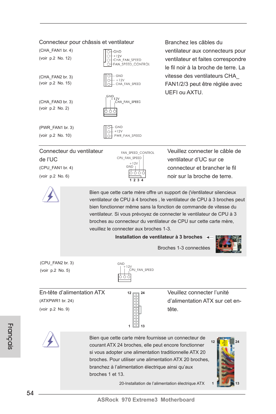 Français, Connecteur et brancher le fil, D’alimentation atx sur cet en | Tête | ASRock 970 Extreme3 User Manual | Page 54 / 176