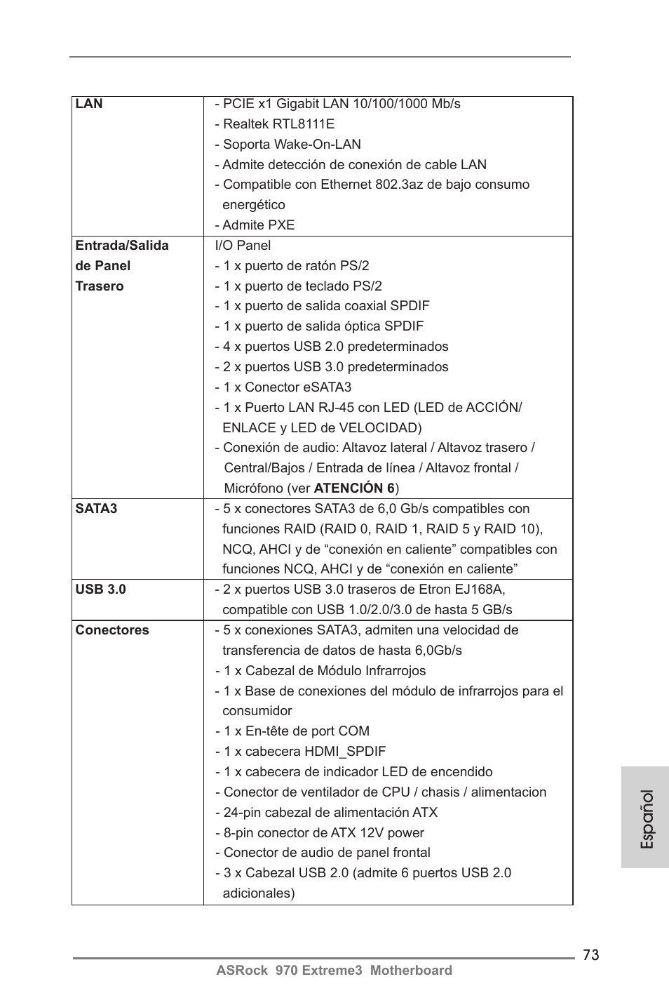 Español | ASRock 970 Extreme3 User Manual | Page 73 / 176